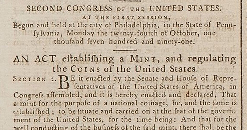 newspaper clipping from 1792 the coinage act of 1792 article