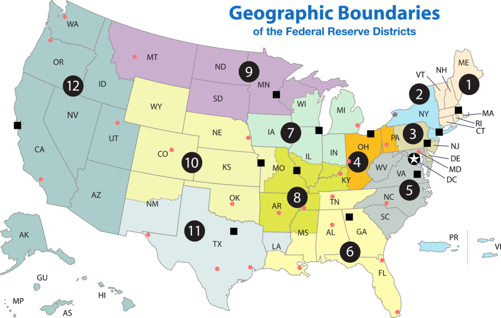 central bank federal reserve system official map guide usa