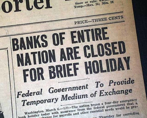 newspaper clipping all banks closed across the nation 1933